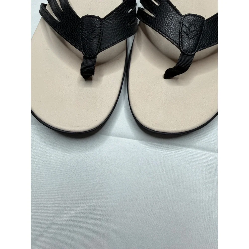 Vionic Alta Leather Comfort Thong Sandals Black Flip Flop Orthotic Women's 8.5